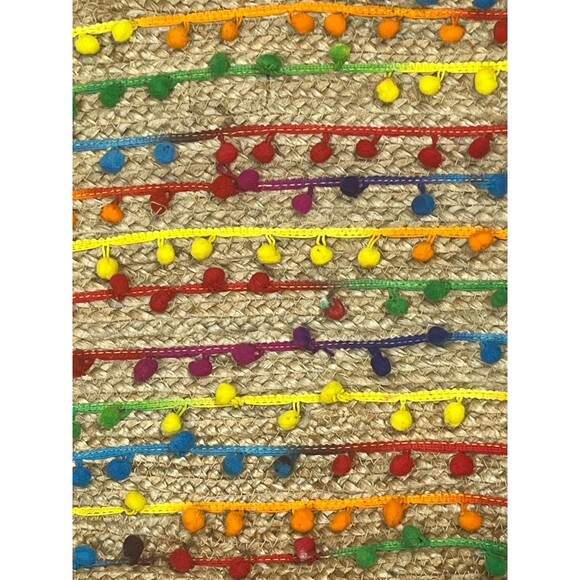 Circus Sam Edelman Tote Jute Beach Bag Rainbow Pom Boho Resort Shopping Festival - Picture 6 of 9